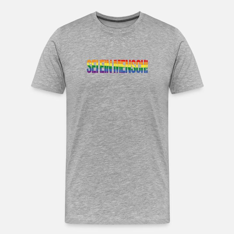 Sei ein Mensch! Pride Flag - Männer Premium Bio T-Shirt - Grau meliert
