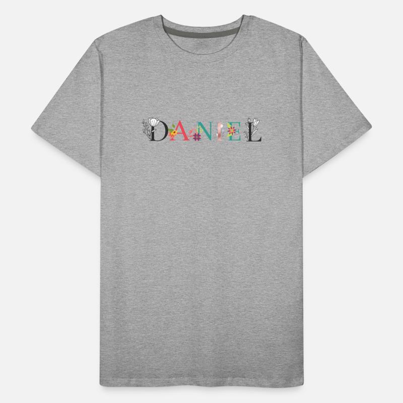 Art du nom DANIEL avec des fleurs brodées T-shirt bio Premium Homme