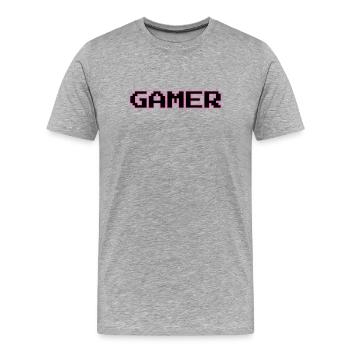Texte Pixel Retro Gamer - T-shirt bio Premium Homme - gris chiné - Devant - Damien (186cm)