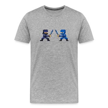 PixelArt, combat de ninja - T-shirt bio Premium Homme - gris chiné - Devant - Damien (186cm)