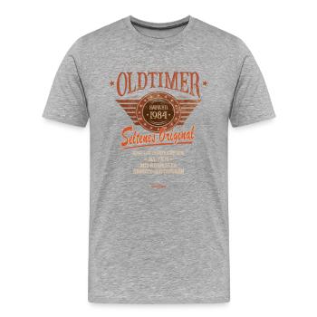 Zustand entspricht Alter, Baujahr 1984 - Männer Premium Bio T-Shirt - Grau meliert - Vorne - Damien (186cm)