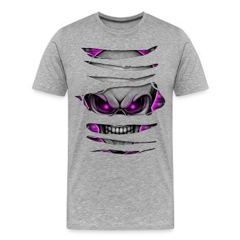 Totenkopf Aufgerissen 005 - Männer Premium Bio T-Shirt - Grau meliert - Vorne - Damien (186cm)