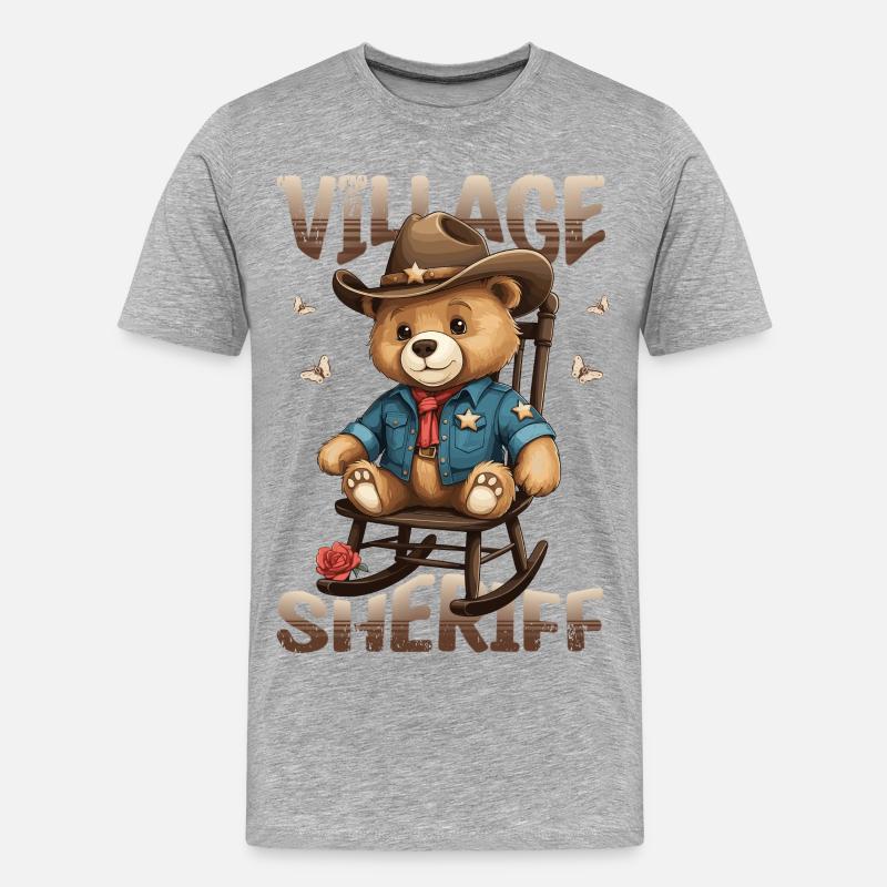Bär der Dorf Sheriff - Männer Premium Bio T-Shirt - Grau meliert