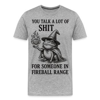 Fireball Range – Funny Frog Magician RPG - Men's Premium Organic T-Shirt - heather grey - Front - Damien (186cm)