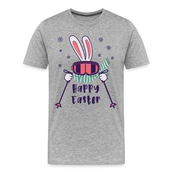 Joyeuses Pâques de la part du lapin de ski avec bâtons de ski - T-shirt bio Premium Homme - gris chiné - Devant - Damien (186cm)