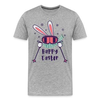 Joyeuses Pâques de la part du lapin de ski avec bâtons de ski - T-shirt bio Premium Homme - gris chiné - Devant - Damien (186cm)