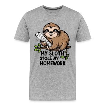 My sloth stole my homework - Men's Premium Organic T-Shirt - heather grey - Front - Damien (186cm)