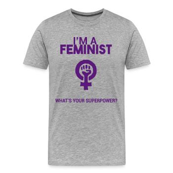 Je suis une féministe, quel est votre super pouvoir? - T-shirt bio Premium Homme - gris chiné - Devant - Damien (186cm)