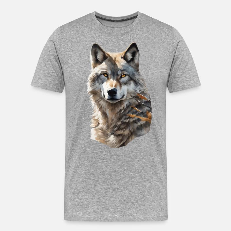 Wolf - Männer Premium Bio T-Shirt - Grau meliert