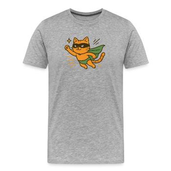 Chat Superhéros Orange Cape - T-shirt bio Premium Homme - gris chiné - Devant - Damien (186cm)