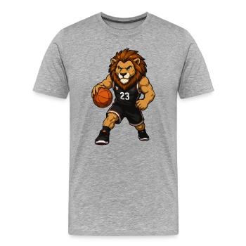 Lion en maillot de basket avec le numéro 23 - T-shirt bio Premium Homme - gris chiné - Devant - Damien (186cm)