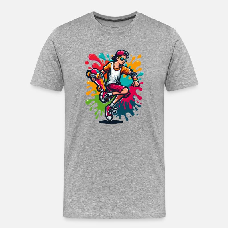 Skateboard mit Farbklecksen - Männer Premium Bio T-Shirt - Grau meliert