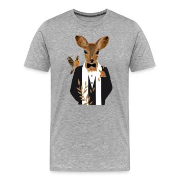 Un cerf dans un smoking noir - T-shirt bio Premium Homme - gris chiné - Devant - Damien (186cm)