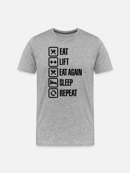 Eat - Lift - Eat again - Sleep - Repeat - Men's Premium Organic T-Shirt - heather grey