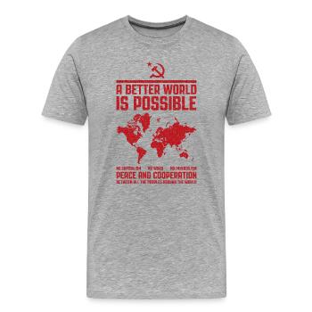 Monde communiste - Un monde meilleur est possible - T-shirt bio Premium Homme - gris chiné - Devant - Damien (186cm)