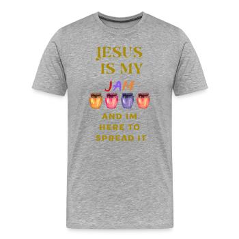 Jésus est ma confiture et je suis ici pour la répandre - T-shirt bio Premium Homme - gris chiné - Devant - Damien (186cm)
