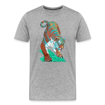 Türkisblauer Tiger auf Felsen - Männer Premium Bio T-Shirt - Grau meliert - Vorne - Damien (186cm)