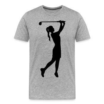 Golferin Silhouette, Golf Abschlag Damen Golf  - Männer Premium Bio T-Shirt - Grau meliert - Vorne - Damien (186cm)