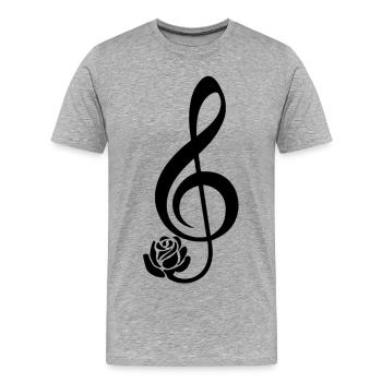 Clé de sol noire en fleur - T-shirt bio Premium Homme - gris chiné - Devant - Damien (186cm)