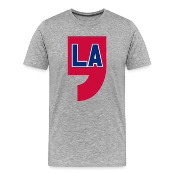 COMMA LA, CAMALA HARRIS POUR LA PRÉSIDENCE 2024 - T-shirt bio Premium Homme - gris chiné - Devant - Damien (186cm)