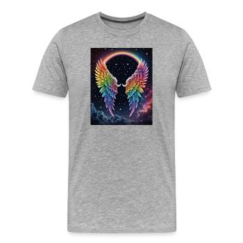 Regenbogenflug im Kosmos - Männer Premium Bio T-Shirt - Grau meliert - Vorne - Damien (186cm)