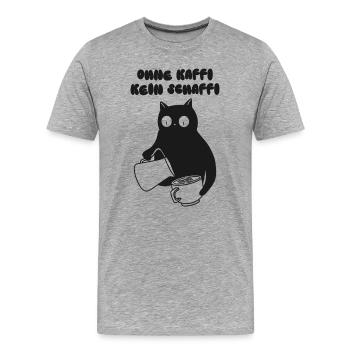 Ohne Kaffi kein Schaffi Katze - Männer Premium Bio T-Shirt - Grau meliert - Vorne - Damien (186cm)