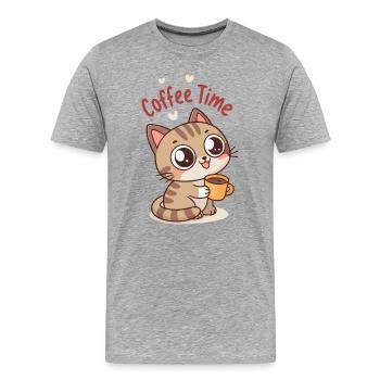 Chaton Café Moment Doux - T-shirt bio Premium Homme - gris chiné - Devant - Damien (186cm)