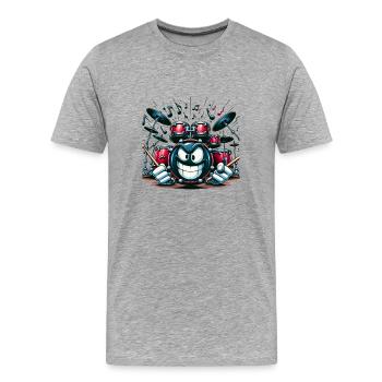 Trommeln Sie Spaß! 🥁 Skurriler Drum-Set-Charakter - Männer Premium Bio T-Shirt - Grau meliert - Vorne - Damien (186cm)