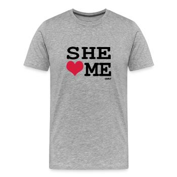 elle m'aime par wam - T-shirt bio Premium Homme - gris chiné - Devant - Damien (186cm)