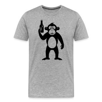 Singe avec bouteille de bière - T-shirt bio Premium Homme - gris chiné - Devant - Damien (186cm)