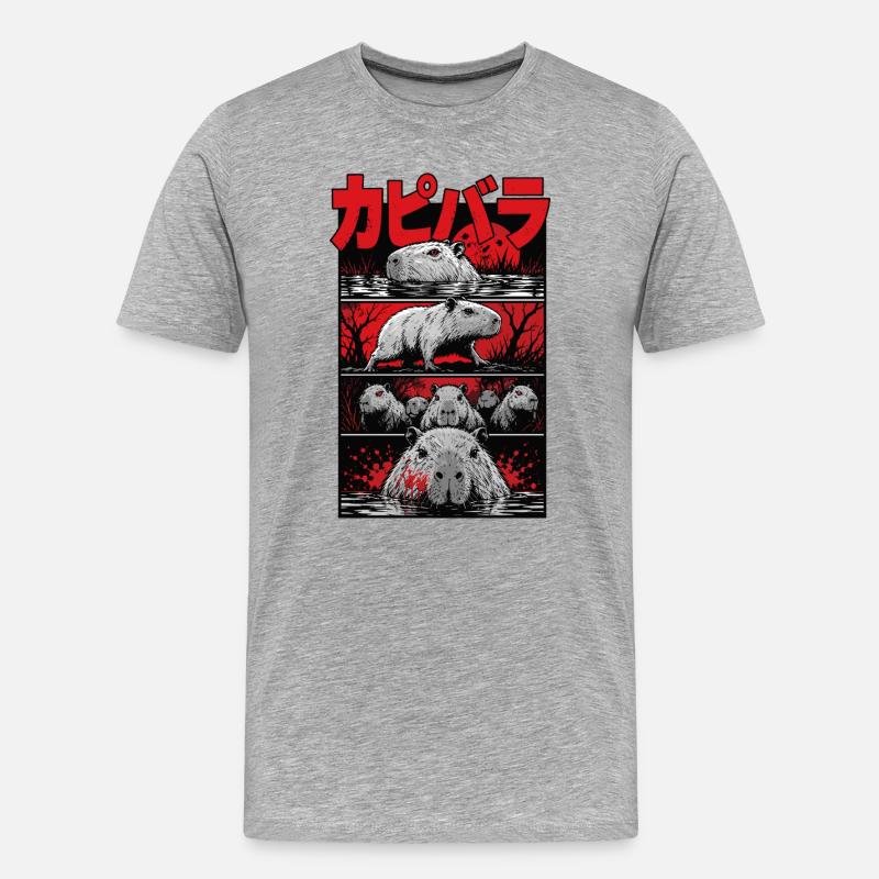 Blutsee Capybara Horror - Männer Premium Bio T-Shirt - Grau meliert