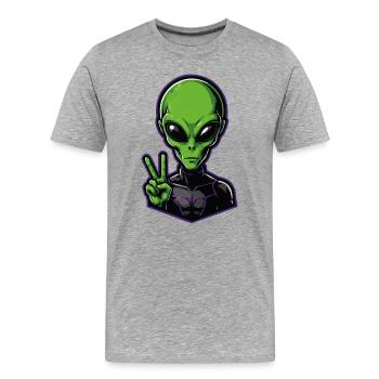 Grüner Alien Peacezeichen - Männer Premium Bio T-Shirt - Grau meliert - Vorne - Damien (186cm)