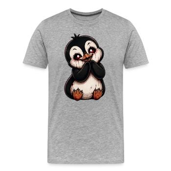 Dessin animé Penguin mignon Halloween Horreur - T-shirt bio Premium Homme - gris chiné - Devant - Damien (186cm)