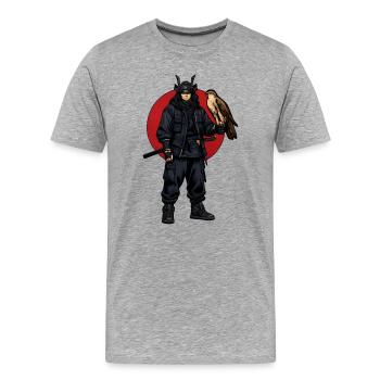 Ninja Krieger mit Falke - Männer Premium Bio T-Shirt - Grau meliert - Vorne - Damien (186cm)