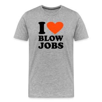 I love Blowjobs - Männer Premium Bio T-Shirt - Grau meliert - Vorne - Damien (186cm)