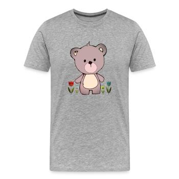 Happy Teddy Bär im Blumenmeer - Männer Premium Bio T-Shirt - Grau meliert - Vorne - Damien (186cm)