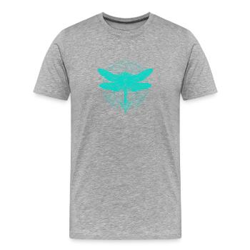 Libellule avec ornement turquoise - Géométrie sacrée - T-shirt bio Premium Homme - gris chiné - Devant - Damien (186cm)