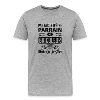Pas facile d être parrain et bricoleur à la fois - T-shirt bio Premium Homme - gris chiné - Devant - Damien (186cm)