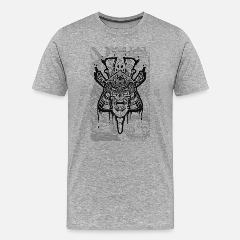 Samurai skull  - Männer Premium Bio T-Shirt - Grau meliert
