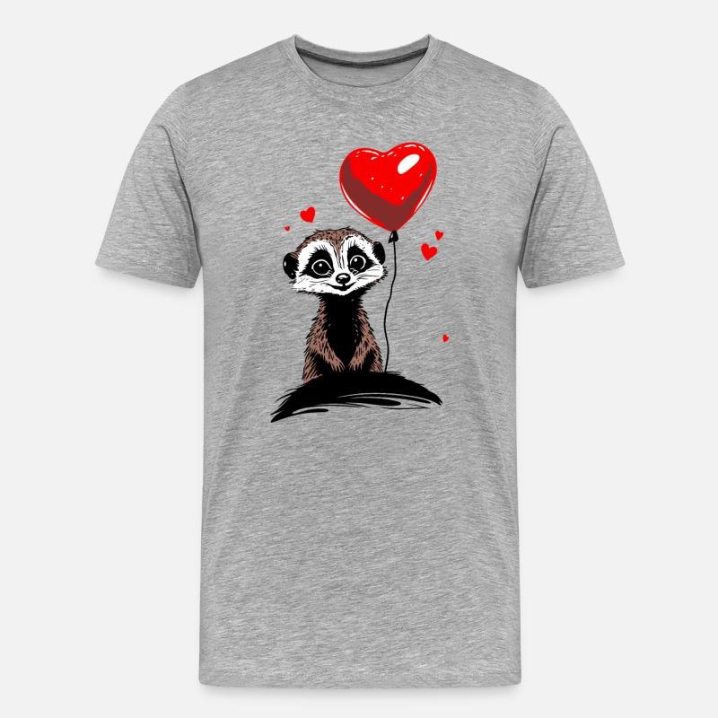 Erdmännchen Herz Luftballon - Heartful Creatures - Männer Premium Bio T-Shirt - Grau meliert