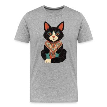 Bunte Katze mit böhmischem Bandana - Männer Premium Bio T-Shirt - Grau meliert - Vorne - Damien (186cm)