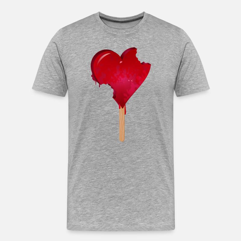 Rotes Herz Eis mit Biss - Männer Premium Bio T-Shirt - Grau meliert