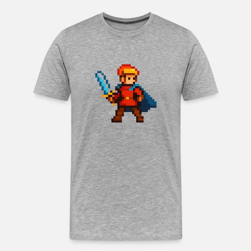 Chevalier Pixel avec épée et cape - T-shirt bio Premium Homme - gris chiné