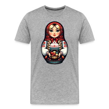 Matriochka en russe Matriochka Poupée Russe - T-shirt bio Premium Homme - gris chiné - Devant - Damien (186cm)