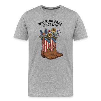 Marcher librement depuis 1776 Bottes - T-shirt bio Premium Homme - gris chiné - Devant - Damien (186cm)