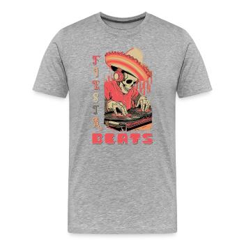 Fiesta Beats Skull DJ - T-shirt bio Premium Homme - gris chiné - Devant - Damien (186cm)