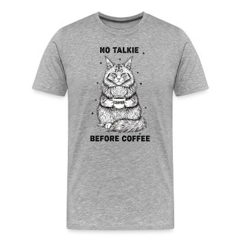 Pas de conversation devant un chat amateur de café - T-shirt bio Premium Homme - gris chiné - Devant - Damien (186cm)