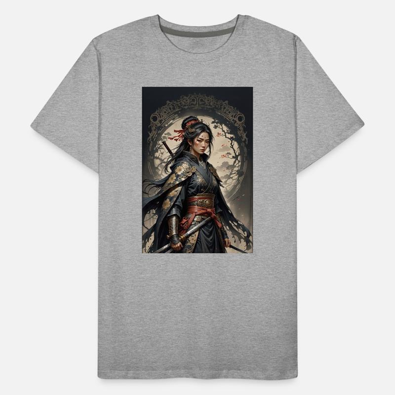 Dunkle Samurai Kriegerin im Kimono Männer Premium Bio T-Shirt