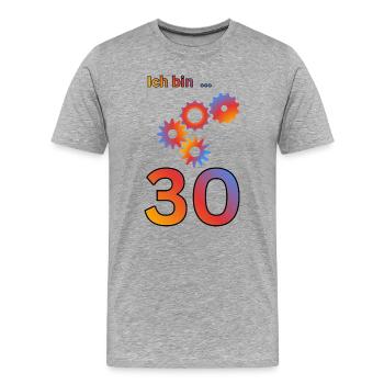 Ich bin 30: Bunte Getriebe-Kunst - Männer Premium Bio T-Shirt - Grau meliert - Vorne - Damien (186cm)