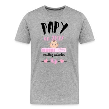 Papy en 2027 Fille Veuillez Patienter - T-shirt bio Premium Homme - gris chiné - Devant - Damien (186cm)